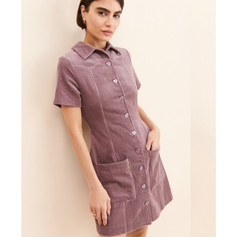 Anthropologie Rolla's Francoise Corduroy Short-Sleeve Corduroy Dress Mauve
